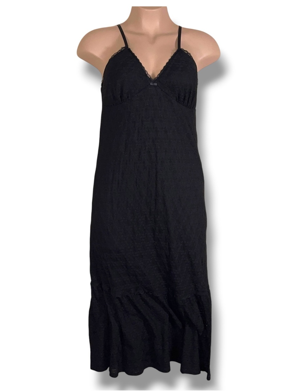 XL Black Lace Sleeveless Maxi Dress Vneck Lined Goth Stretch